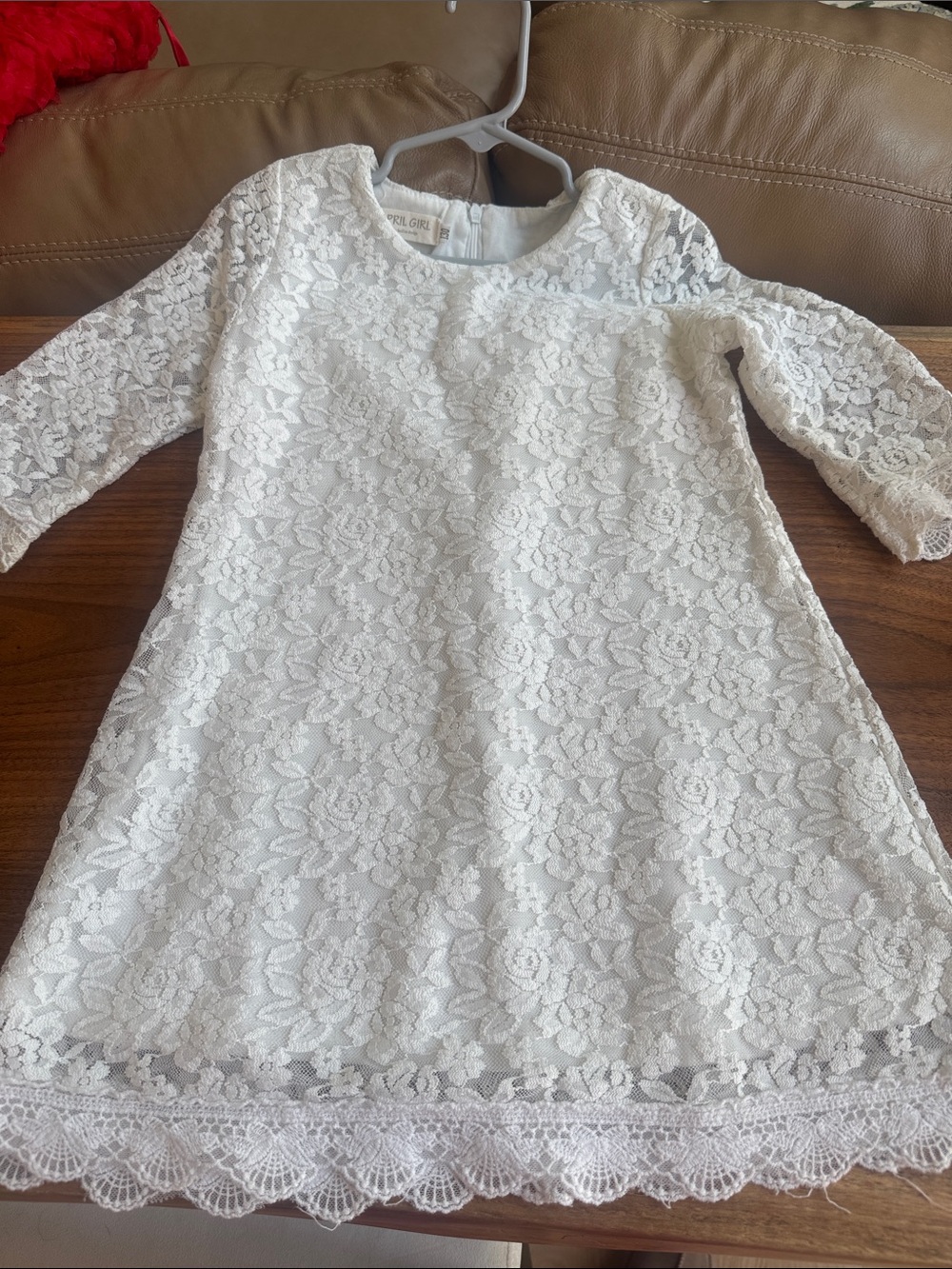 Girls' White Lace Formal Dress with Long Sleeves